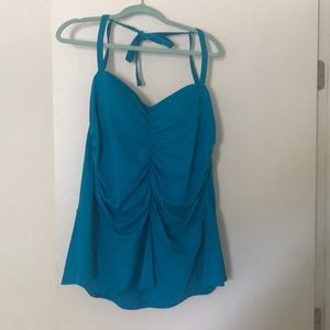 Turquoise ruched bikini top halter